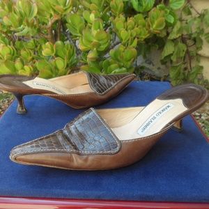 Manolo Blahnik Alligator Kitten Heels 39 8 7 1/2